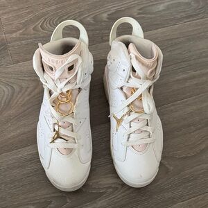 Jordan Women's Sneakers in White and Pink with Gold Accents